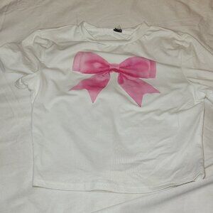 SHEIN White Tee with Pink Bow